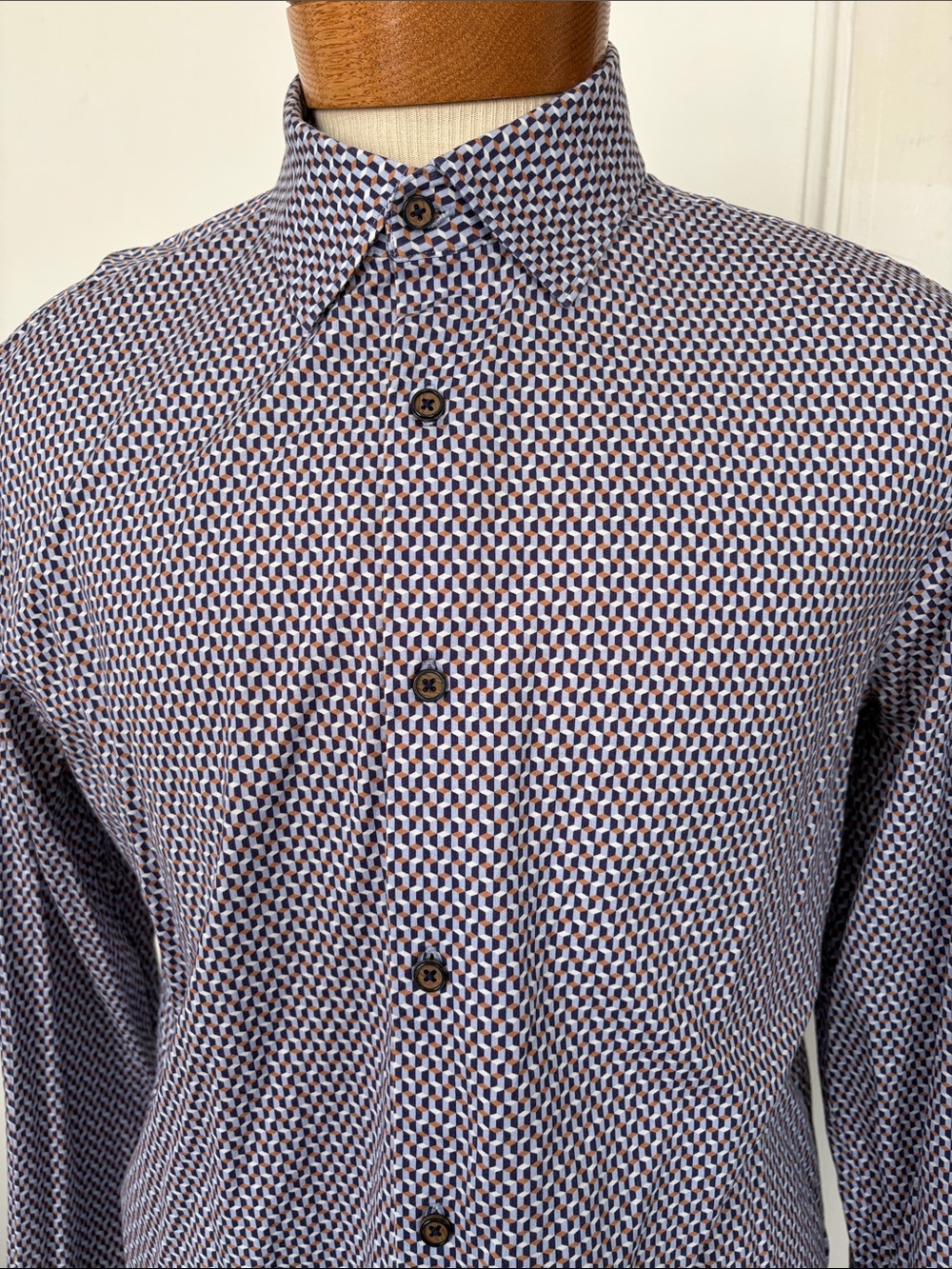 Bugatchi Navy and White Geometric Dress Shirt (two shirts together) - Picture 2 of 4